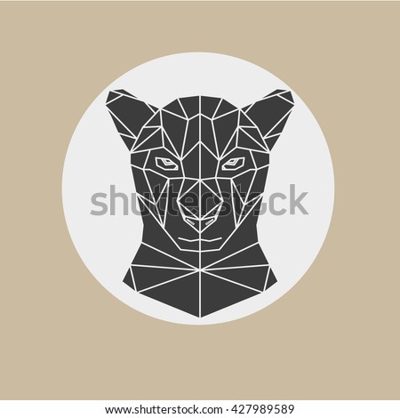 Black panther head geometric lines silhouette isolated on light brown and white background. Abstract geometric polygonal triangle illustration for use in design for card, invitation, poster, banner.