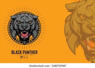 BLACK PANTHER HEAD ILLUSTRATION WITH A YELLOW BACKGROUND