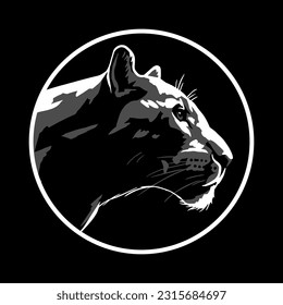 Schwarzer Pantherkopf, Logo-Emblem auf dunklem Hintergrund.