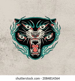 black panther head with many eyes vector illustration