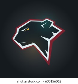 Black panther head. Mockup template animal symbol, logo, emblem or sticker for branding, printing, sports team. Vector illustration on black background.