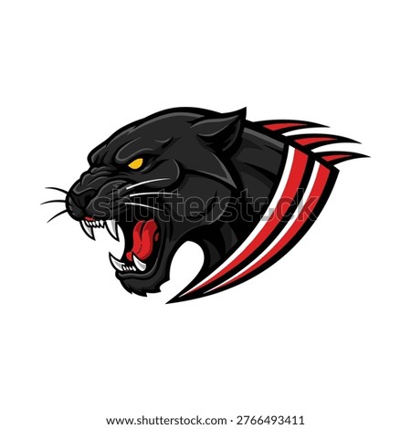 Black panther head with red stripes and open mouth