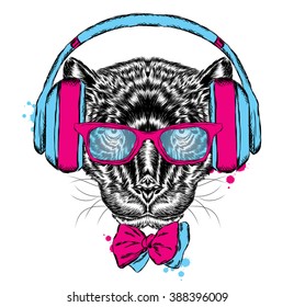 Black Panther headphones. Hipster. Vector illustration.