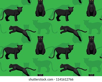 Black Panther Jumping Cartoon Background Seamless Wallpaper