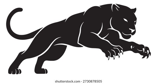 Schwarzer Panther, der mit ausgestreckten Klauen nach vorne springt, einzeln auf transparentem Hintergrund