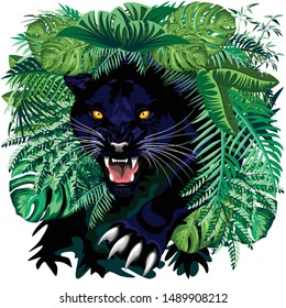 Black Panther Jungle Spirit coming out from the Jungle Vector illustration
