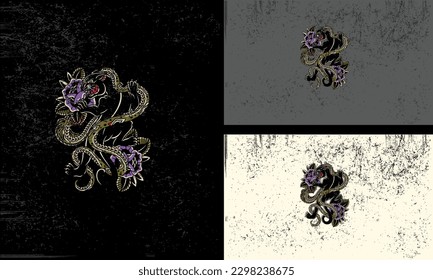 black panther and king cobra vector flat design