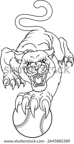 Black panther leopard holding a baseball softball ball with sharp claw sports team mascot design.