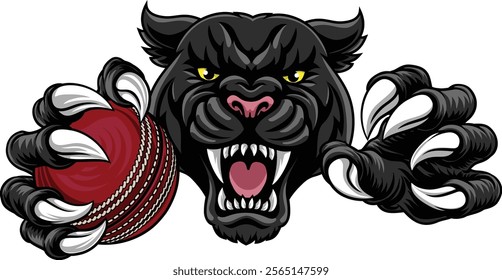 Black panther leopard or jaguar cat cricket sports team mascot holding a ball