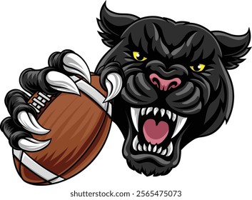 Black panther leopard or jaguar cat American football sports team mascot holding a ball