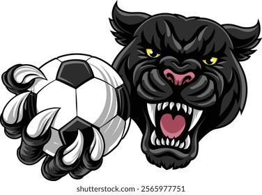 Black panther leopard or jaguar cat soccer football sports team mascot holding a ball