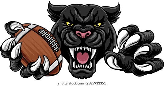 Black panther leopard or jaguar cat American football sports team mascot holding a ball