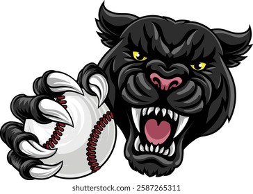 Black panther leopard or jaguar cat baseball sports team mascot holding a ball