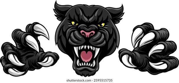 A black panther leopard or jaguar cat sports team mascot