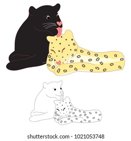 Black panther and Leopard Lover. Vector Illustration. isolated on White Background.