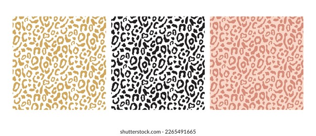 Black panther, leopard skin seamless pattern set, animal print background texture collection, vector illustration, luxury fabric, trendy textile bold design