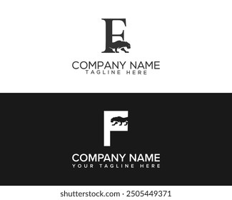 Black panther with letter simple and modern style logo design. Initial letter F monogram panther Logo Design Template. 