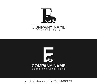 Black panther with letter simple and modern style logo design. Initial letter E monogram panther Logo Design Template. 