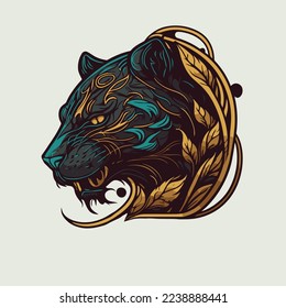 Black Panther logo mascot icon wild animal character illustration in vector flat color style illustration