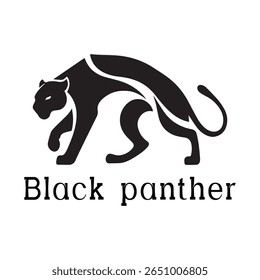 Logotipo de Pantera Negra - Design de Silhueta de Vetor Mínimo de Pantera Selvagem em Movimento, Ideal para Equipes Esportivas, Marcas Streetwear, Conceitos de Vida Selvagem, Logotipos de Segurança e Marcas de Animais Negrito