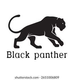 Logotipo de Pantera Negra - Design de Silhueta de Vetor Mínimo de Pantera Selvagem em Movimento, Ideal para Equipes Esportivas, Marcas Streetwear, Conceitos de Vida Selvagem, Logotipos de Segurança e Marcas de Animais Negrito