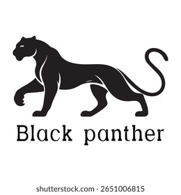 Logotipo de Pantera Negra - Design de Silhueta de Vetor Mínimo de Pantera Selvagem em Movimento, Ideal para Equipes Esportivas, Marcas Streetwear, Conceitos de Vida Selvagem, Logotipos de Segurança e Marcas de Animais Negrito