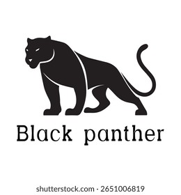 Logotipo de Pantera Negra - Design de Silhueta de Vetor Mínimo de Pantera Selvagem em Movimento, Ideal para Equipes Esportivas, Marcas Streetwear, Conceitos de Vida Selvagem, Logotipos de Segurança e Marcas de Animais Negrito