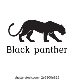 Logotipo de Pantera Negra - Design de Silhueta de Vetor Mínimo de Pantera Selvagem em Movimento, Ideal para Equipes Esportivas, Marcas Streetwear, Conceitos de Vida Selvagem, Logotipos de Segurança e Marcas de Animais Negrito