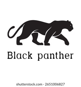 Logotipo de Pantera Negra - Design de Silhueta de Vetor Mínimo de Pantera Selvagem em Movimento, Ideal para Equipes Esportivas, Marcas Streetwear, Conceitos de Vida Selvagem, Logotipos de Segurança e Marcas de Animais Negrito