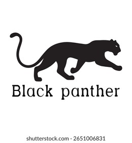 Logotipo de Pantera Negra - Design de Silhueta de Vetor Mínimo de Pantera Selvagem em Movimento, Ideal para Equipes Esportivas, Marcas Streetwear, Conceitos de Vida Selvagem, Logotipos de Segurança e Marcas de Animais Negrito