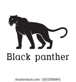 Logotipo de Pantera Negra - Design de Silhueta de Vetor Mínimo de Pantera Selvagem em Movimento, Ideal para Equipes Esportivas, Marcas Streetwear, Conceitos de Vida Selvagem, Logotipos de Segurança e Marcas de Animais Negrito