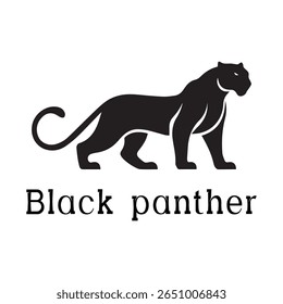 Logotipo de Pantera Negra - Design de Silhueta de Vetor Mínimo de Pantera Selvagem em Movimento, Ideal para Equipes Esportivas, Marcas Streetwear, Conceitos de Vida Selvagem, Logotipos de Segurança e Marcas de Animais Negrito