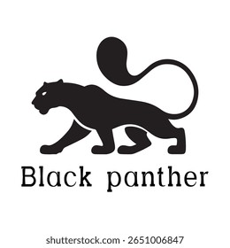 Logotipo de Pantera Negra - Design de Silhueta de Vetor Mínimo de Pantera Selvagem em Movimento, Ideal para Equipes Esportivas, Marcas Streetwear, Conceitos de Vida Selvagem, Logotipos de Segurança e Marcas de Animais Negrito