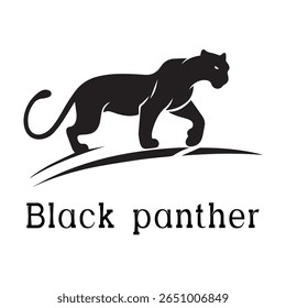 Logotipo de Pantera Negra - Design de Silhueta de Vetor Mínimo de Pantera Selvagem em Movimento, Ideal para Equipes Esportivas, Marcas Streetwear, Conceitos de Vida Selvagem, Logotipos de Segurança e Marcas de Animais Negrito