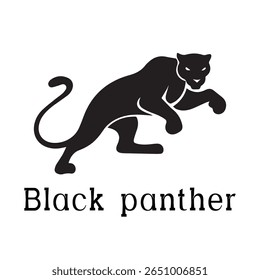 Logotipo de Pantera Negra - Design de Silhueta de Vetor Mínimo de Pantera Selvagem em Movimento, Ideal para Equipes Esportivas, Marcas Streetwear, Conceitos de Vida Selvagem, Logotipos de Segurança e Marcas de Animais Negrito