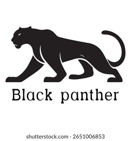 Logotipo de Pantera Negra - Design de Silhueta de Vetor Mínimo de Pantera Selvagem em Movimento, Ideal para Equipes Esportivas, Marcas Streetwear, Conceitos de Vida Selvagem, Logotipos de Segurança e Marcas de Animais Negrito