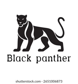 Logotipo de Pantera Negra - Design de Silhueta de Vetor Mínimo de Pantera Selvagem em Movimento, Ideal para Equipes Esportivas, Marcas Streetwear, Conceitos de Vida Selvagem, Logotipos de Segurança e Marcas de Animais Negrito