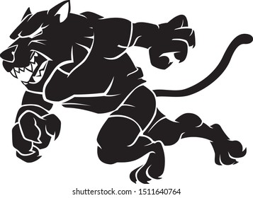 Black Panther Mascot Cartoon, Charging Action