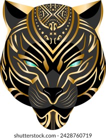 Black panther mask with glowing green eyes wild black panther totem ritual mask Vector