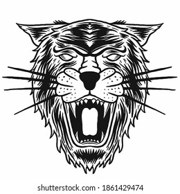 Black panther outline drawing vector design. Hand drawn black panther head illustration.