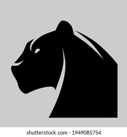 Black panther portrait side view symbol on gray backdrop. Design element