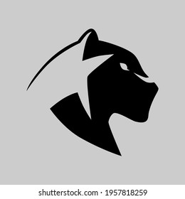 Black panther portrait side view symbol on gray backdrop. Design element