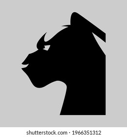 Black panther portrait side view symbol on gray backdrop. Design element