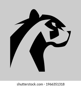Black panther portrait side view symbol on gray backdrop. Design element