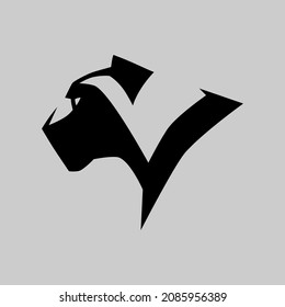 Black panther portrait side view symbol on gray backdrop. Design element
