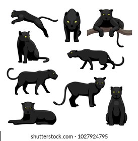 Black Panther Poses Cute Cartoon Vector Illustration