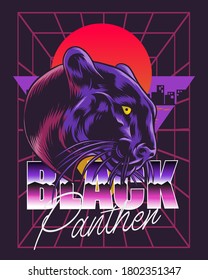 Black Panther Poster Illustration In Neon Vibes For Logo Designs, T-shirts, Emblems, Badges, Embroidery And Other Print Designs