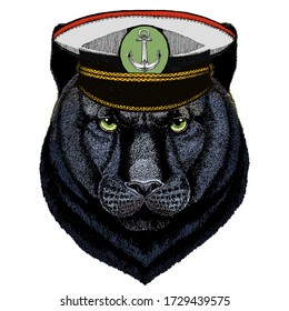 Black panther, puma. Head of animal. Wild cat portrait.