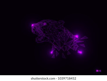 Black panther in purple linear of geometric glow illustration design, Eps 10 vector