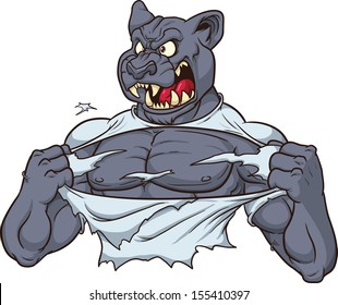 Black panther ripping it's shirt off. Vector clip art illustration. All in a single layer. 